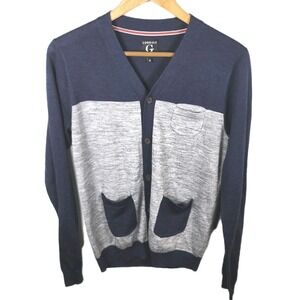 Goodale Cardigan Sweater Mens Small Navy Gray Wool Blend Patch Pockets Casual